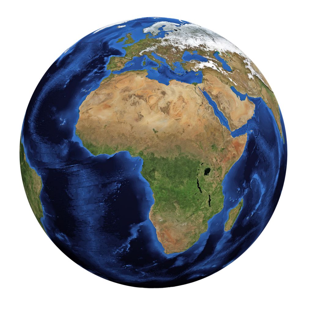 En bild på vår planet, med Afrikas kontinent som syns mest